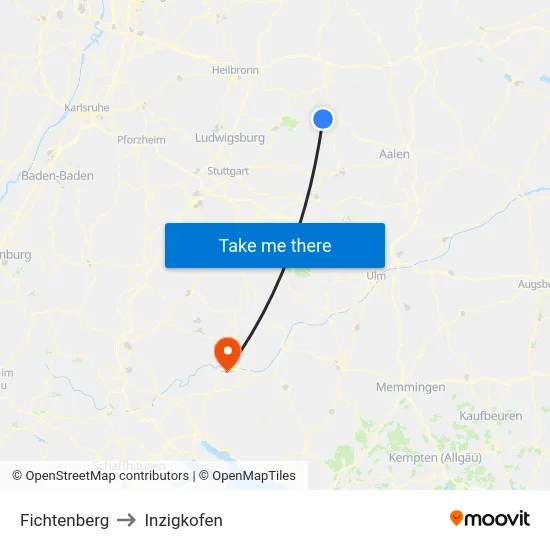 Fichtenberg to Inzigkofen map