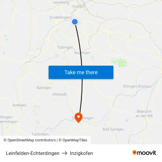 Leinfelden-Echterdingen to Inzigkofen map