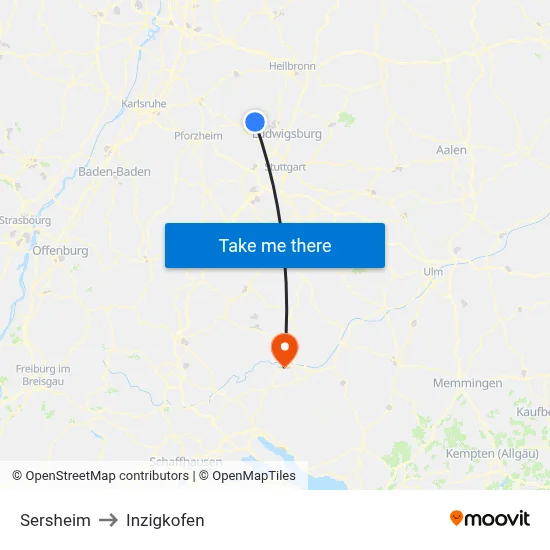 Sersheim to Inzigkofen map