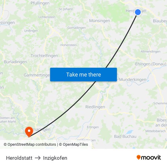 Heroldstatt to Inzigkofen map