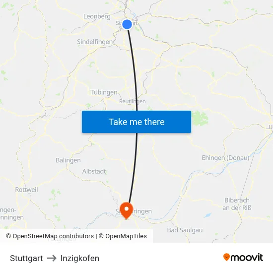 Stuttgart to Inzigkofen map