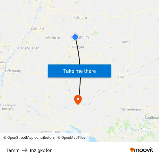 Tamm to Inzigkofen map