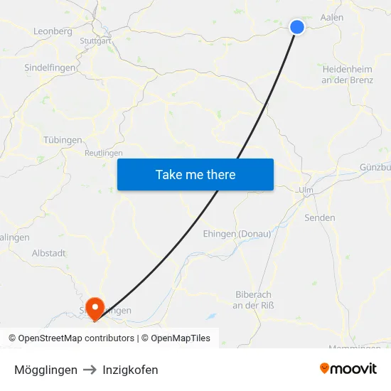 Mögglingen to Inzigkofen map