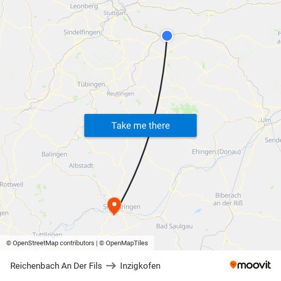 Reichenbach An Der Fils to Inzigkofen map