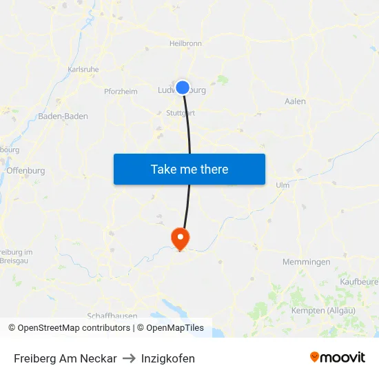 Freiberg Am Neckar to Inzigkofen map