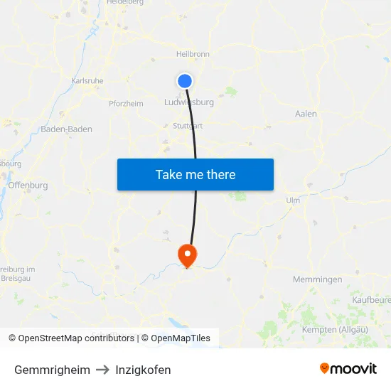 Gemmrigheim to Inzigkofen map