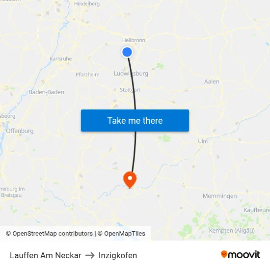 Lauffen Am Neckar to Inzigkofen map