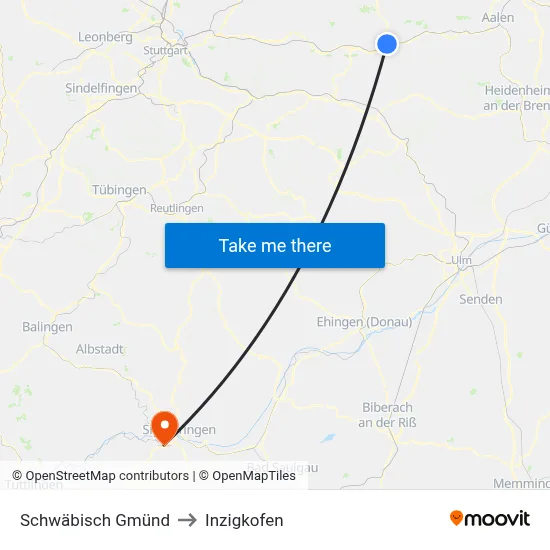 Schwäbisch Gmünd to Inzigkofen map