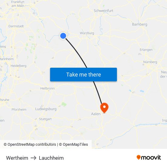 Wertheim to Lauchheim map