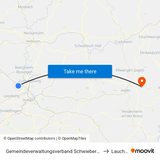 Gemeindeverwaltungsverband Schwieberdingen-Hemmingen to Lauchheim map