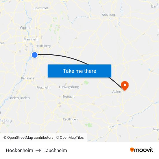 Hockenheim to Lauchheim map