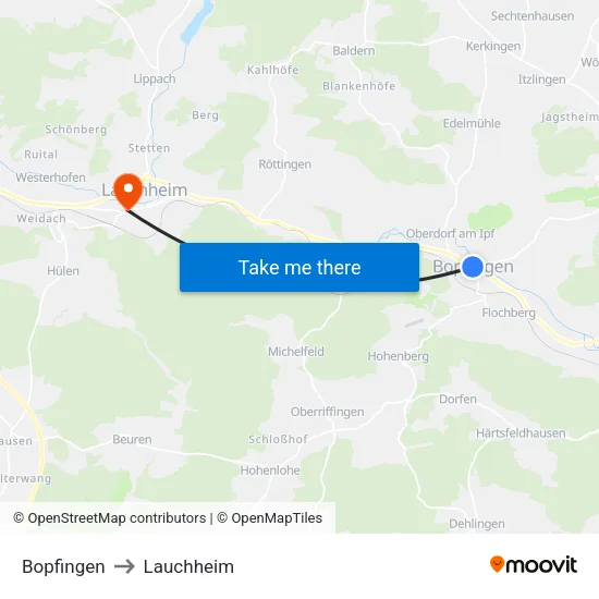 Bopfingen to Lauchheim map