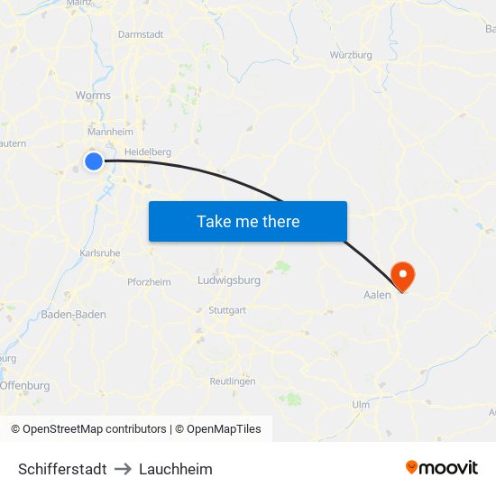 Schifferstadt to Lauchheim map