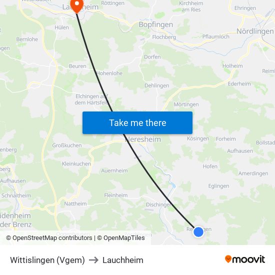 Wittislingen (Vgem) to Lauchheim map