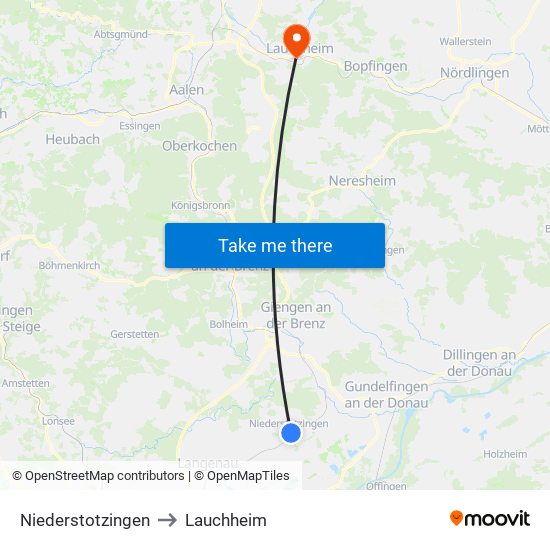 Niederstotzingen to Lauchheim map