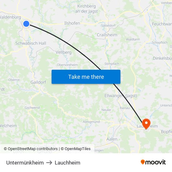 Untermünkheim to Lauchheim map