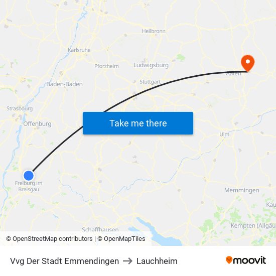 Vvg Der Stadt Emmendingen to Lauchheim map