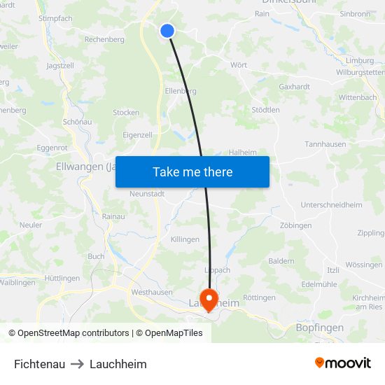 Fichtenau to Lauchheim map