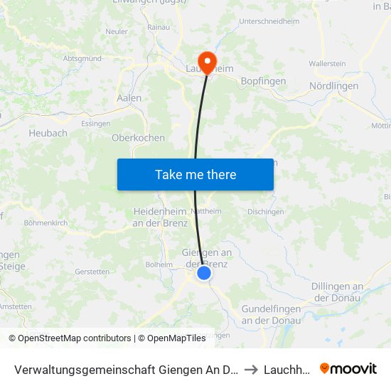 Verwaltungsgemeinschaft Giengen An Der Brenz to Lauchheim map