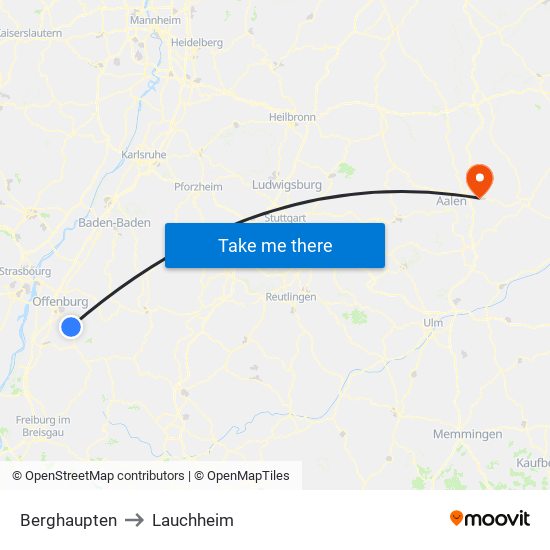 Berghaupten to Lauchheim map