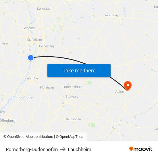 Römerberg-Dudenhofen to Lauchheim map