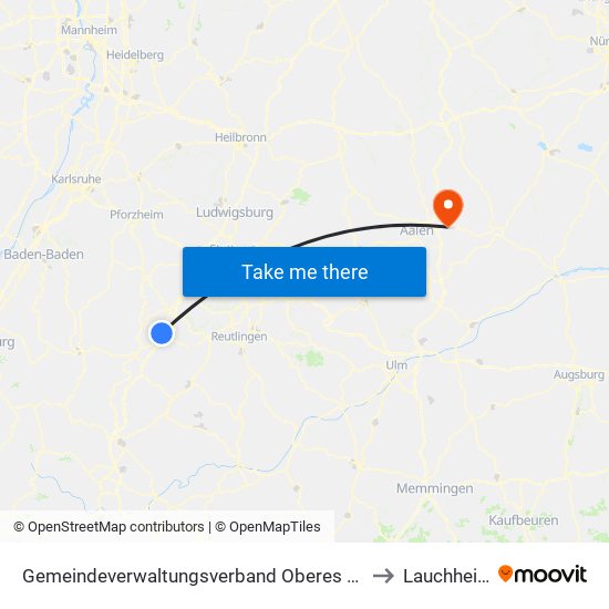 Gemeindeverwaltungsverband Oberes Gäu to Lauchheim map
