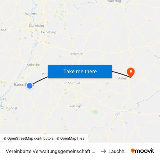 Vereinbarte Verwaltungsgemeinschaft Gernsbach to Lauchheim map