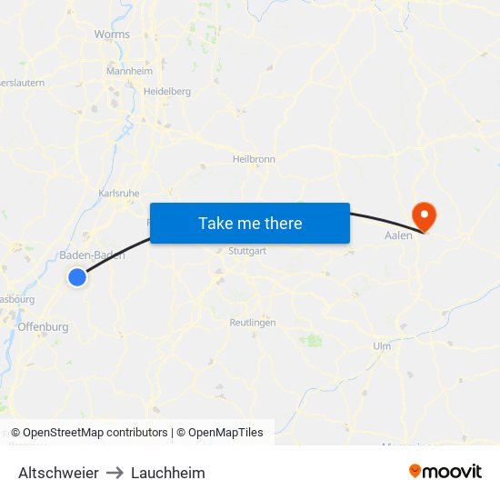 Altschweier to Lauchheim map