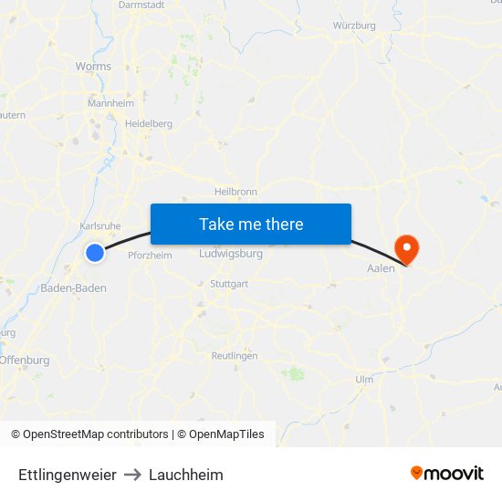 Ettlingenweier to Lauchheim map