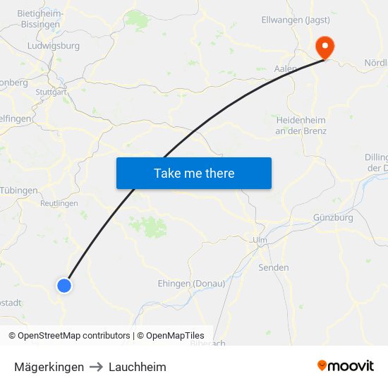 Mägerkingen to Lauchheim map