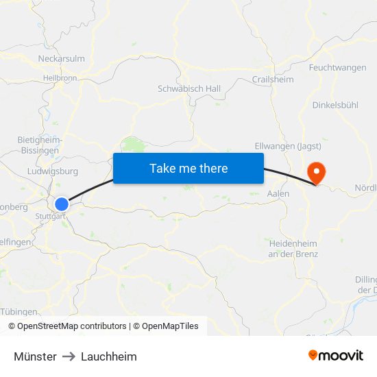 Münster to Lauchheim map
