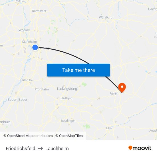 Friedrichsfeld to Lauchheim map