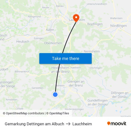 Gemarkung Dettingen am Albuch to Lauchheim map