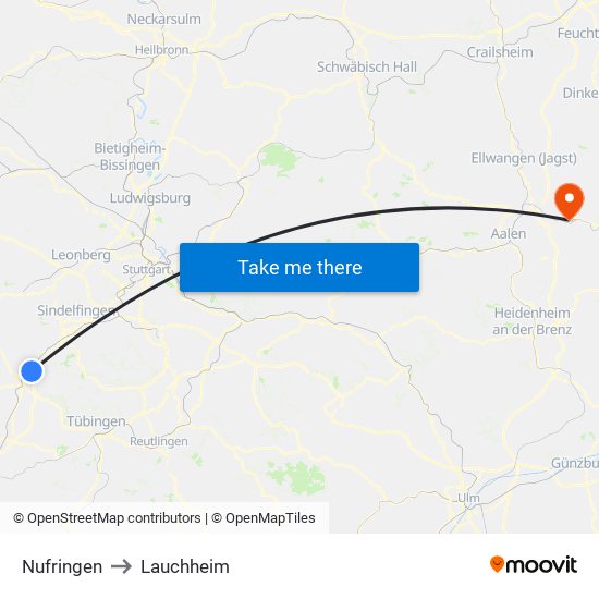 Nufringen to Lauchheim map