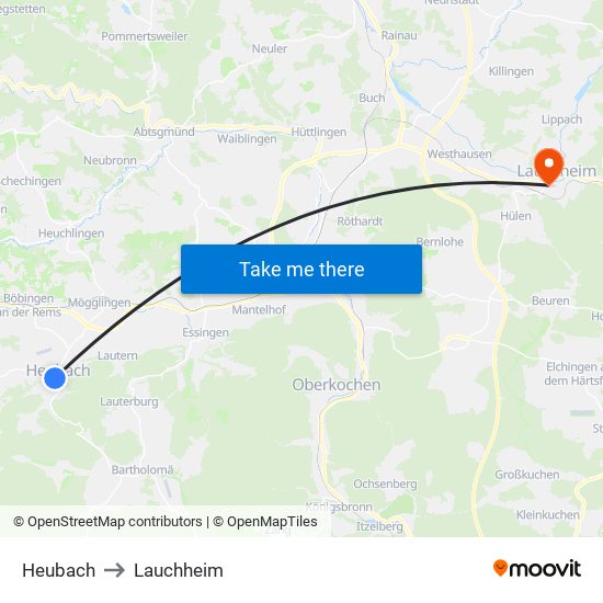 Heubach to Lauchheim map