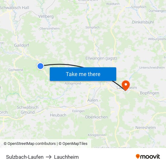 Sulzbach-Laufen to Lauchheim map