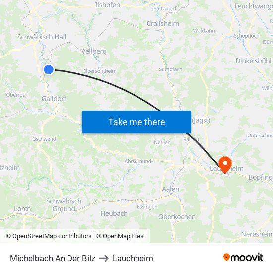 Michelbach An Der Bilz to Lauchheim map