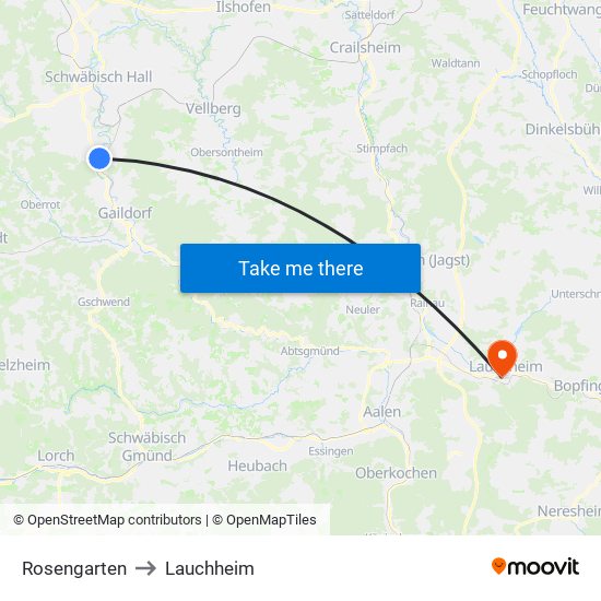 Rosengarten to Lauchheim map