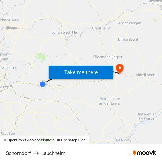 Schorndorf to Lauchheim map