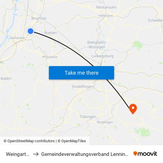 Weingarten to Gemeindeverwaltungsverband Lenningen map