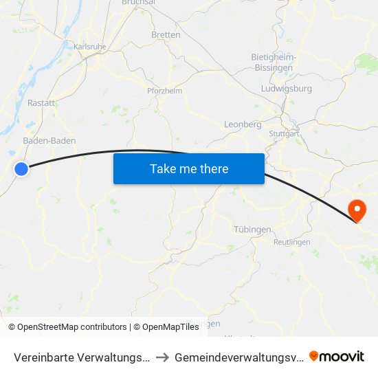 Vereinbarte Verwaltungsgemeinschaft Bühl to Gemeindeverwaltungsverband Lenningen map