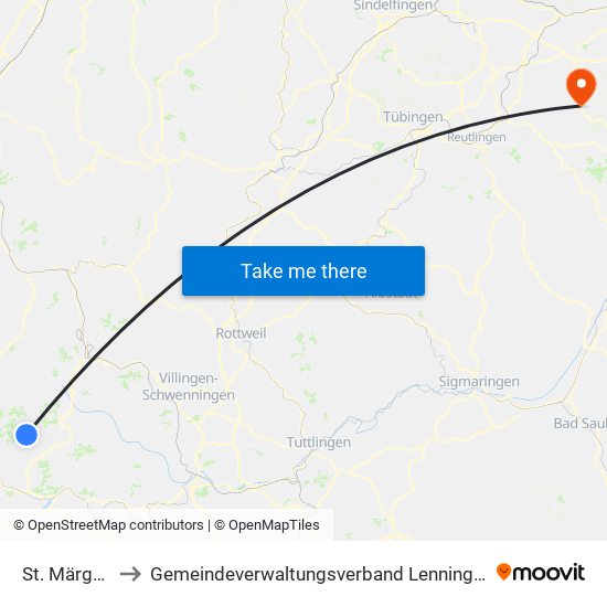 St. Märgen to Gemeindeverwaltungsverband Lenningen map