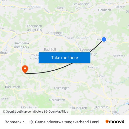 Böhmenkirch to Gemeindeverwaltungsverband Lenningen map