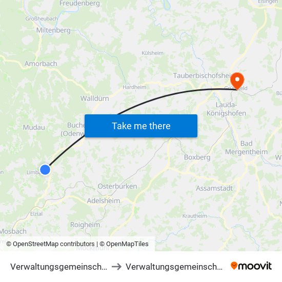 Verwaltungsgemeinschaft Limbach to Verwaltungsgemeinschaft Grünsfeld map