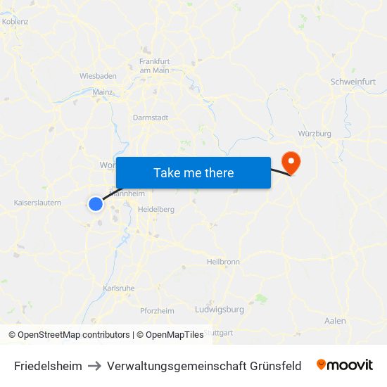 Friedelsheim to Verwaltungsgemeinschaft Grünsfeld map