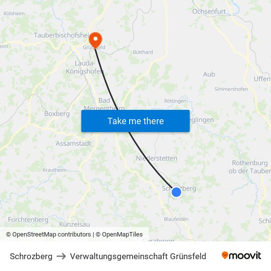 Schrozberg to Verwaltungsgemeinschaft Grünsfeld map