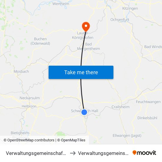 Verwaltungsgemeinschaft Schwäbisch Hall to Verwaltungsgemeinschaft Grünsfeld map