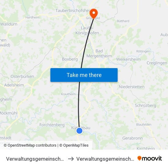 Verwaltungsgemeinschaft Künzelsau to Verwaltungsgemeinschaft Grünsfeld map