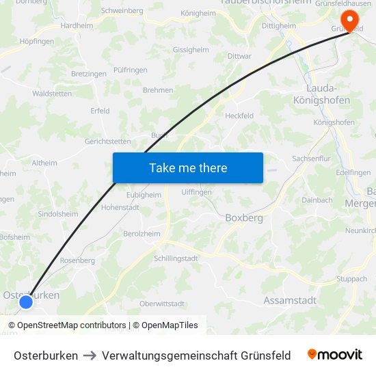 Osterburken to Verwaltungsgemeinschaft Grünsfeld map