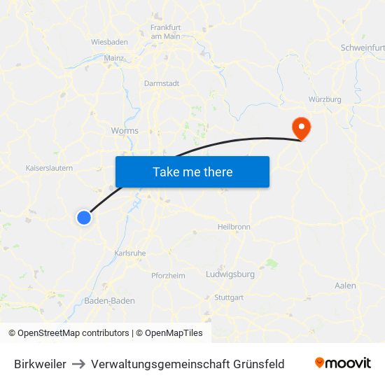 Birkweiler to Verwaltungsgemeinschaft Grünsfeld map